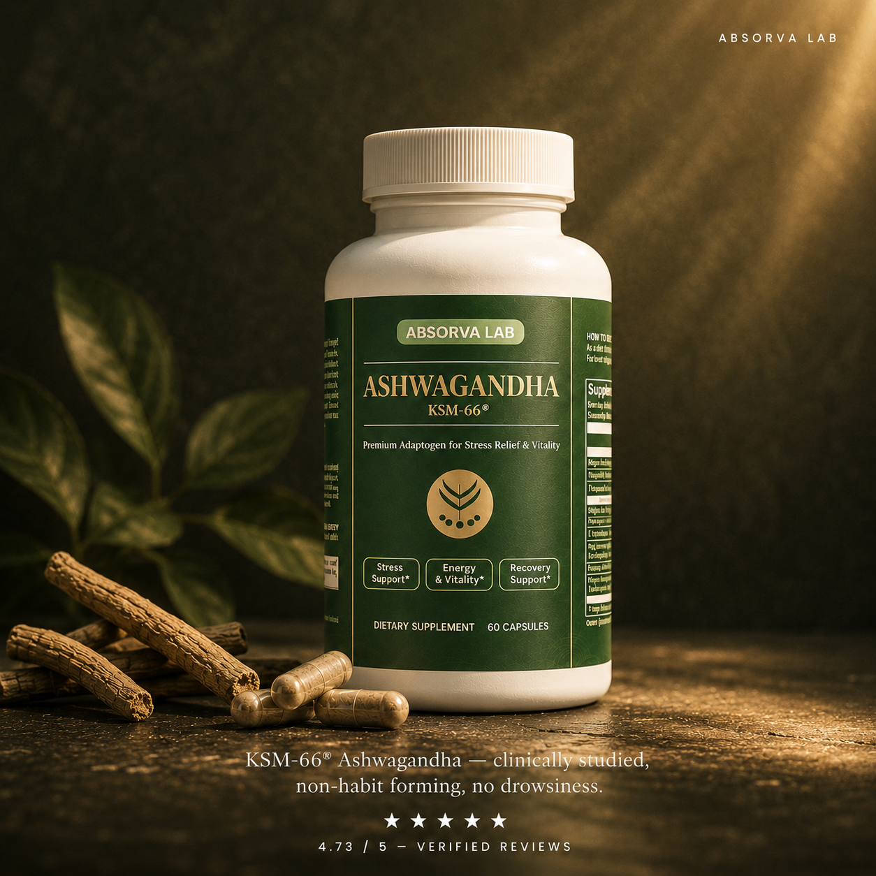 Ashwagandha KSM-66® | Premium Adaptogen for Stress Relief & Vitality