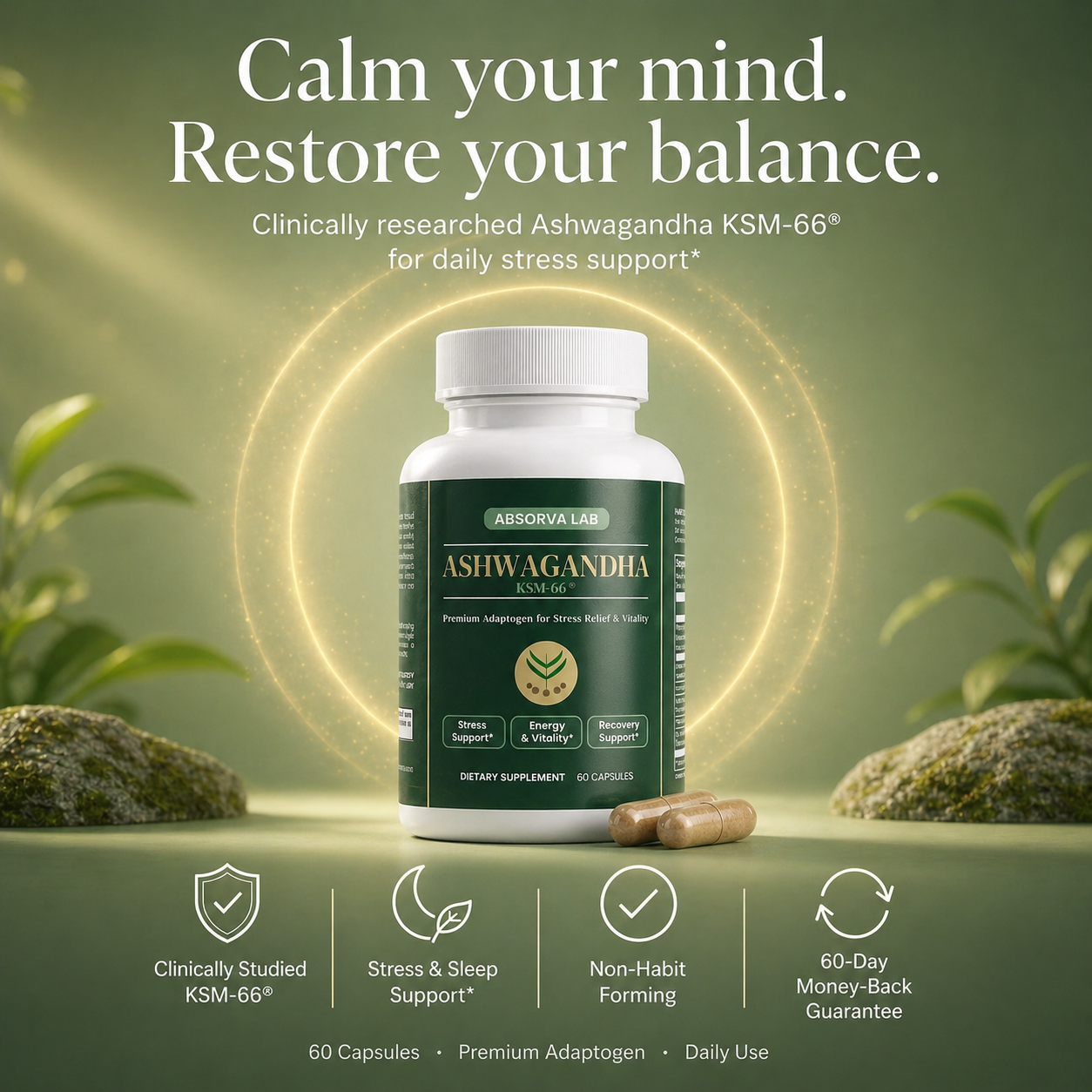 Ashwagandha KSM-66® | Premium Adaptogen for Stress Relief & Vitality